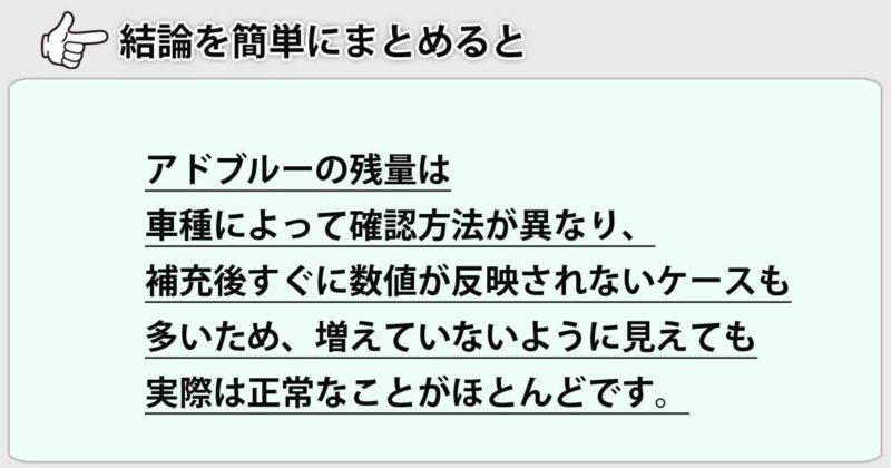 「アドブルーの残量確認・増えない」を簡単にまとめると