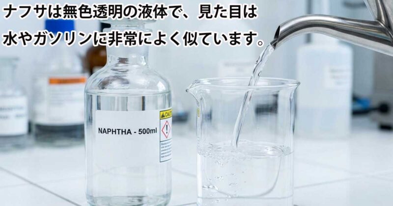 ナフサは無色透明の液体で、見た目は水やガソリンに非常によく似ています。
